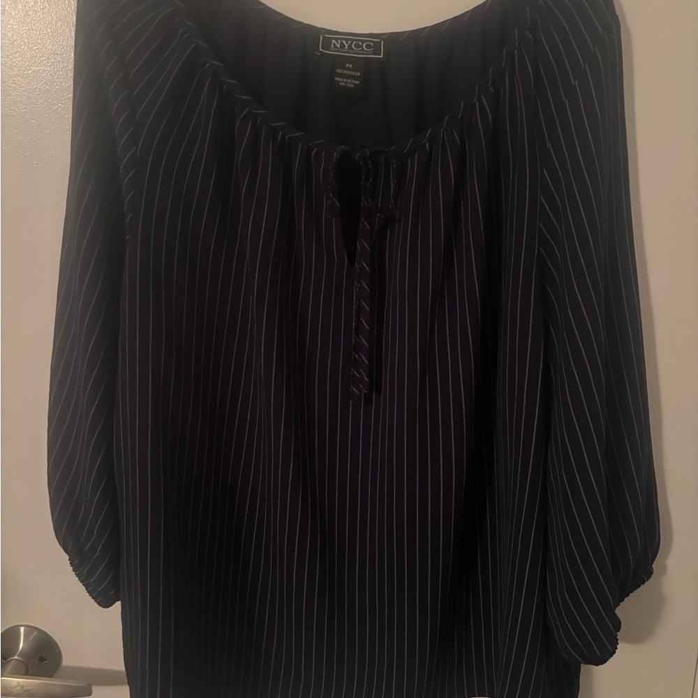 NYC Women's Dark Blue Pinstripe Blouse